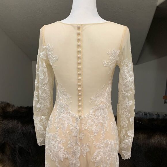 Custom Long Sleeves Embroidered Floral Lace With Sequins and Crystal Beads Gown - Picture 12 of 16